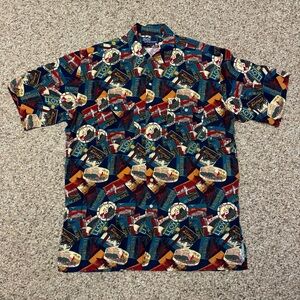 Ralph Lauren Vintage Polo Sport Rayon Button Down Postcard style shirt sz Med